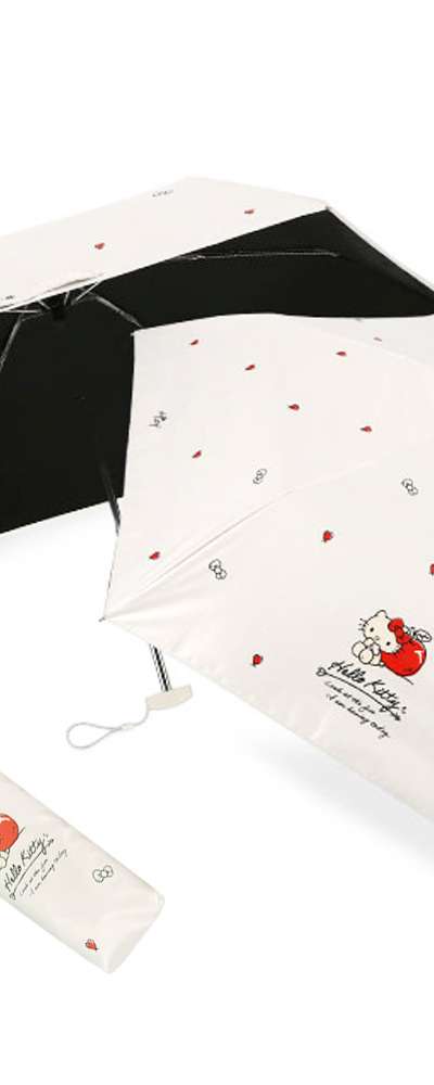 Hello Kitty Character Apple Heart Light-Blocking Coating 53cm Flat 3-Section Umbrella (Ivory) 263900