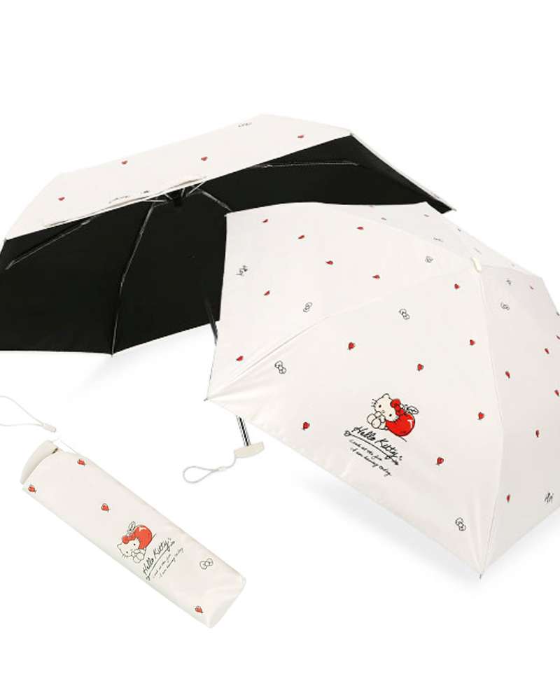 Hello Kitty Character Apple Heart Light-Blocking Coating 53cm Flat 3-Section Umbrella (Ivory) 263900