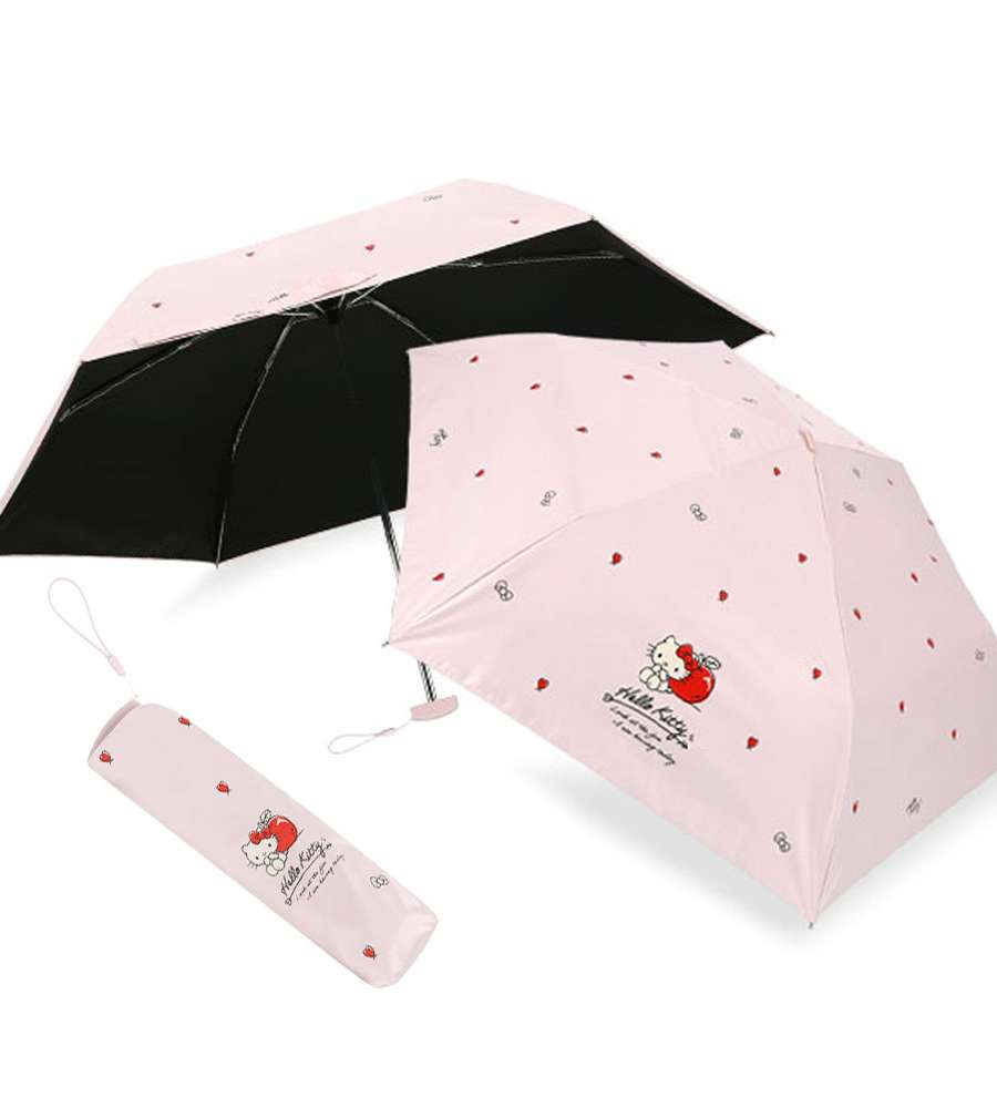 Hello Kitty Character Apple Heart Blackout Coating 53cm Slim 3-Fold Umbrella (Pink) 263924