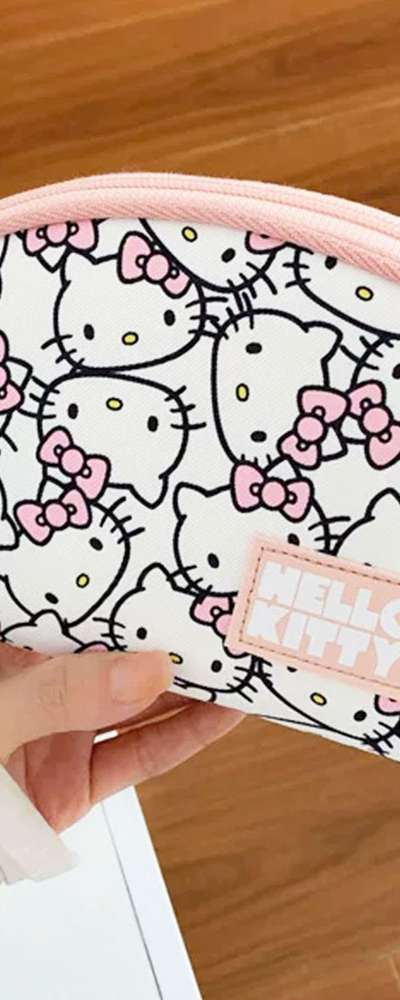 Hello Kitty Character Face Pattern Round Pouch (Pink) 108594