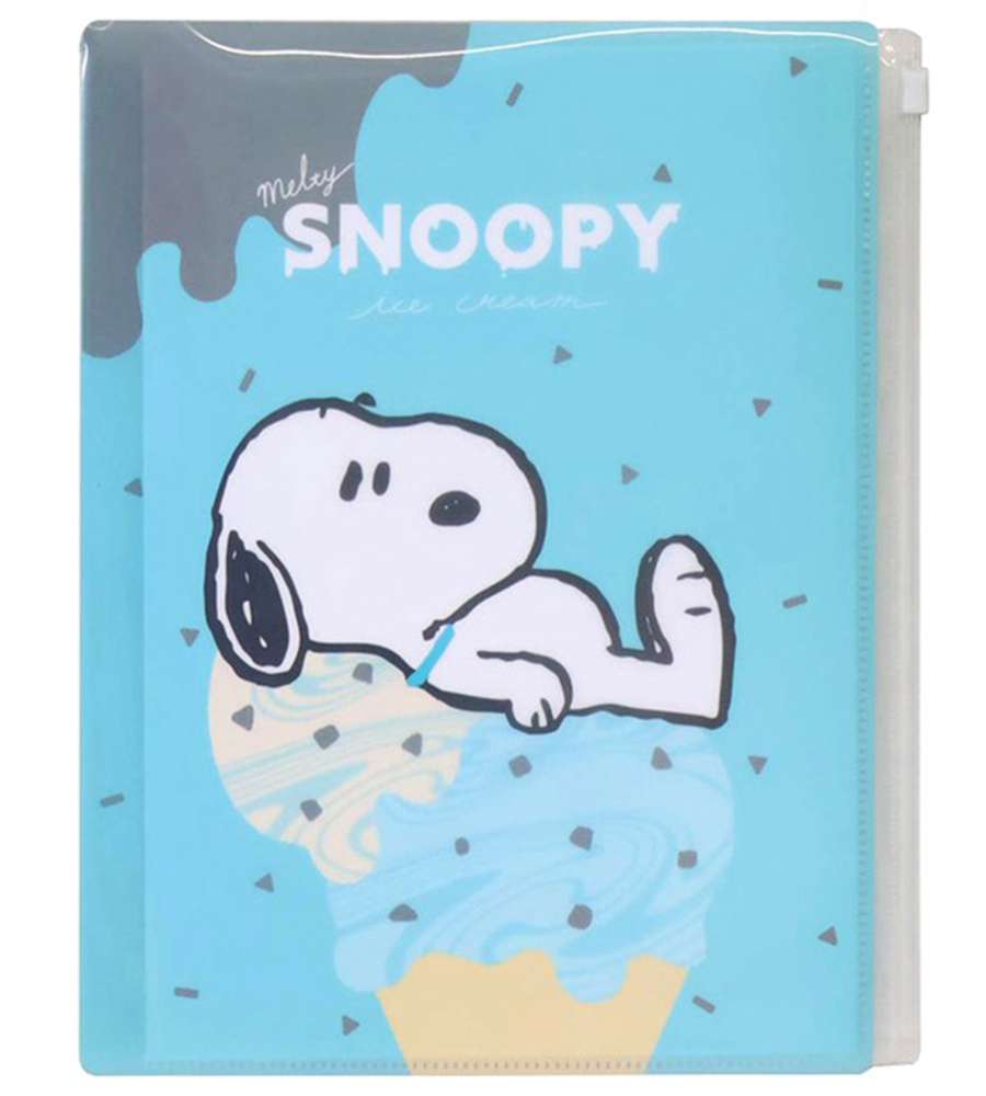 Snoopy Character 6-Pocket 1-Zipper Bag Index Clear File (Melty Ice Cream)