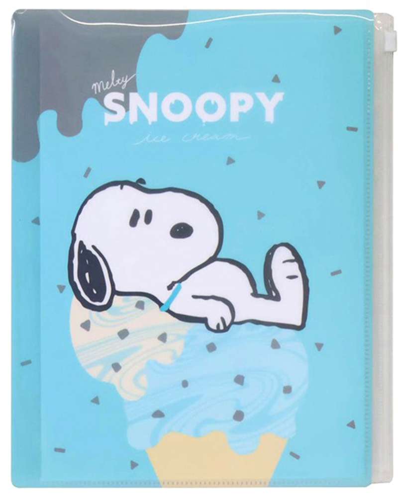 Snoopy Character 6-Pocket 1-Zipper Bag Index Clear File (Melty Ice Cream)