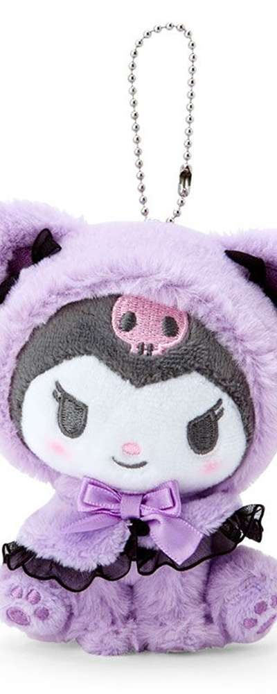 Kuromi Character Mascot Keyring - Healing Nyanko Cat Version