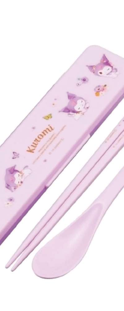 Kuromi Character Pastel Blossom Noise-Reducing Spoon and Chopsticks Combo Set (Japan) 721250