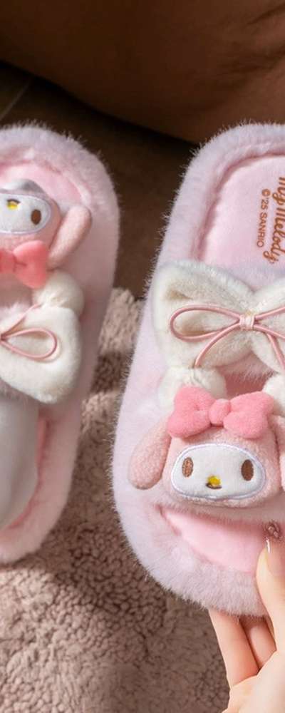 My Melody Character Ribbon Plush Slippers 240mm Indoor Slippers 103141