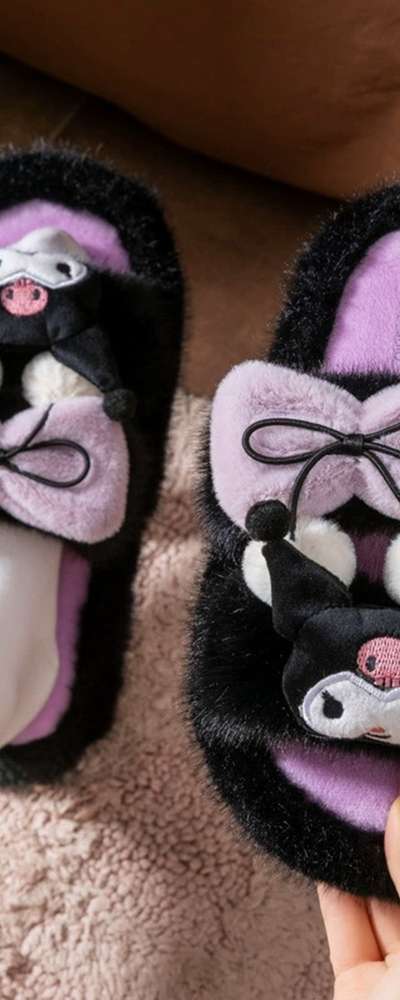 Kuromi Character Ribbon Plush Slipper 240mm Indoor Shoe 103143