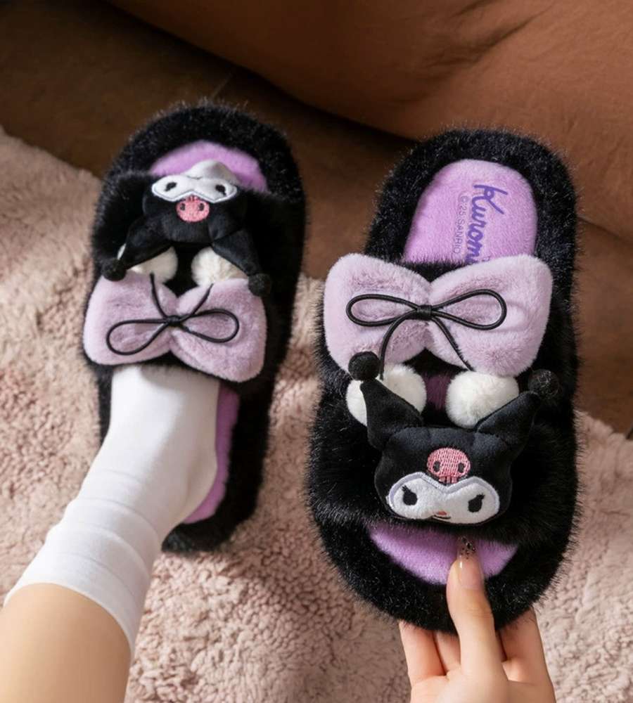 Kuromi Character Ribbon Plush Slipper 240mm Indoor Shoe 103143