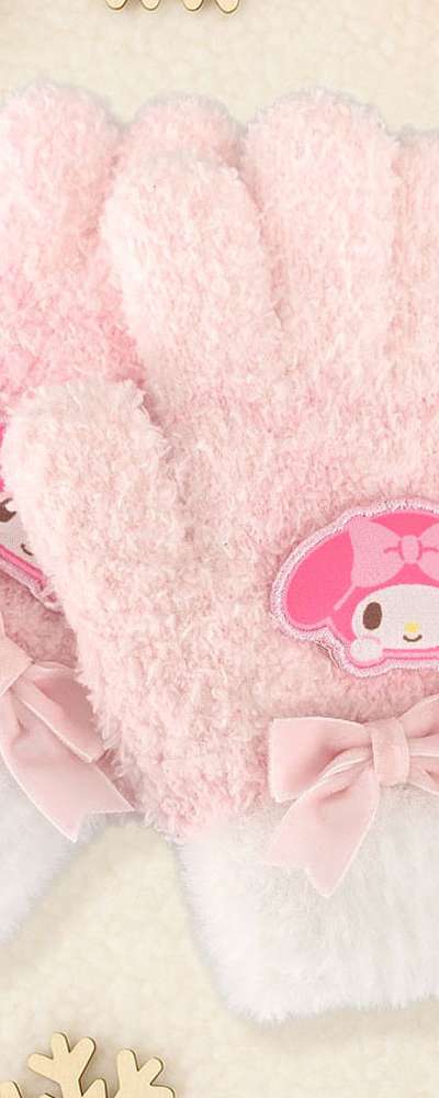 My Melody Character Velvet Ribbon Wing Yarn Children's Gloves 437627