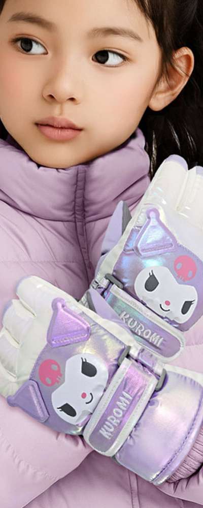 Kuromi Character Shine Big Face 3D Kids Winter Gloves