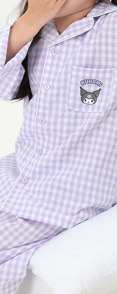 クロミ キャラクター 子ども チェック 9分 パジャマセット 寝具