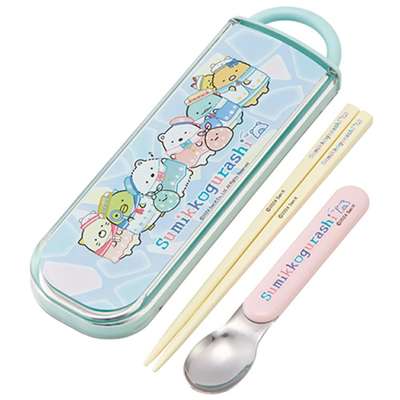 Sumikko Gurashi Shirokuma Character Slide Combo Spoon and Chopsticks Case Set (Japan) 691591
