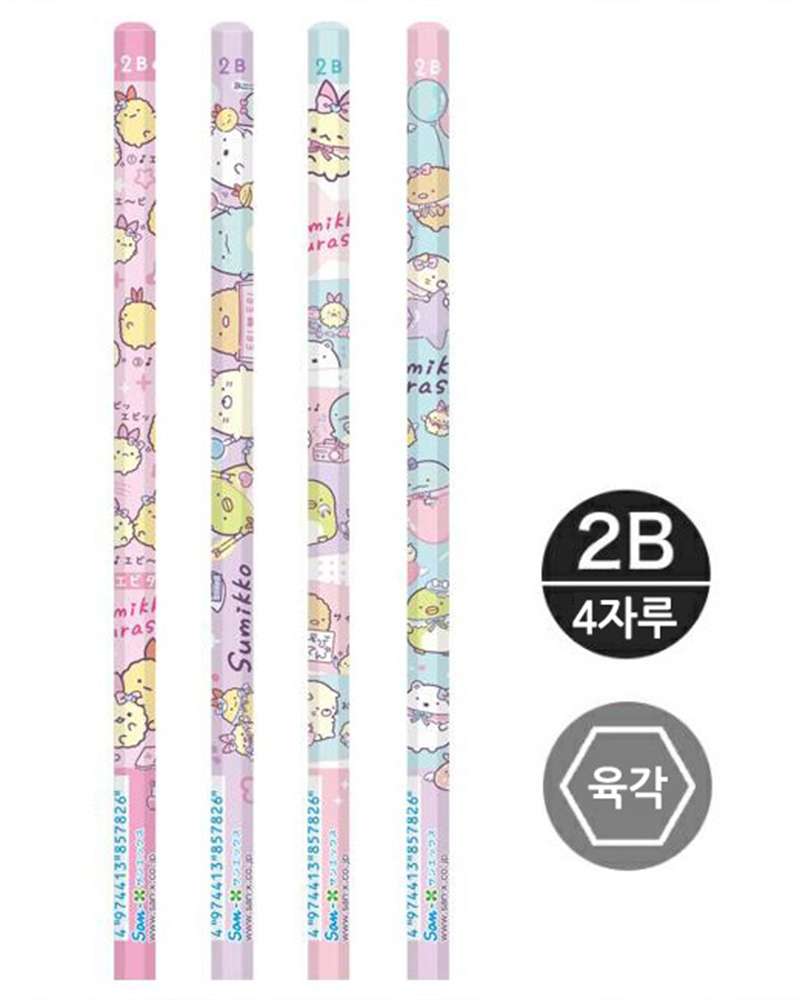 Sumikko Gurashi Character Hexagonal 2B Pencil 4-Pack (Angel, Ebi, Ten-Aider) (Japan)