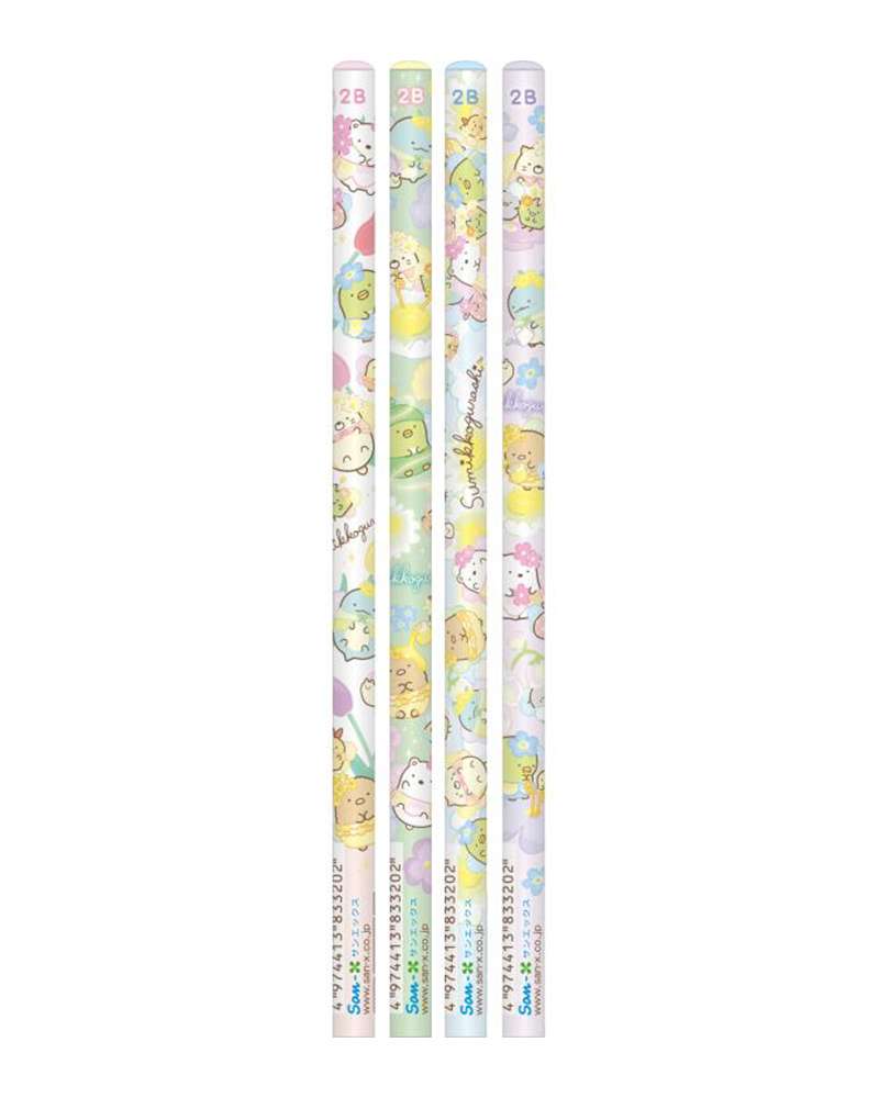 Sumikko Gurashi Character 2B Pencil 4-Pack Set (Weed Fairy's Flower Garden Edition)