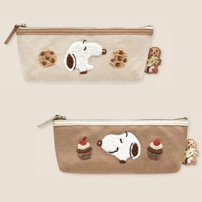 Snoopy Character Embroidered Pen Pouch with Sagara Stitch (Japan)