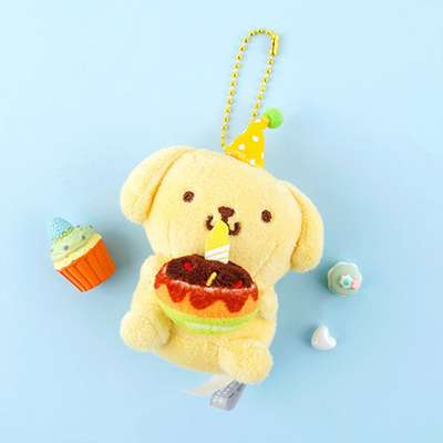 Pompompurin Character Birthday Cake 8cm Doll Keyring Bag Charm 807497