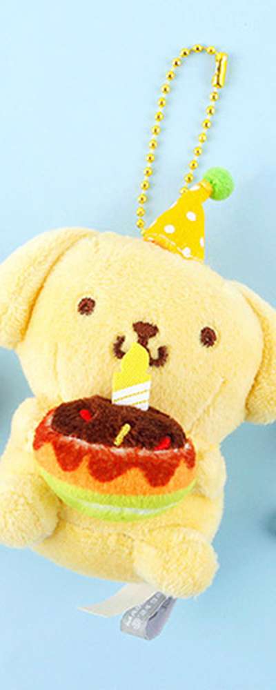 Pompompurin Character Birthday Cake 8cm Doll Keyring Bag Charm 807497