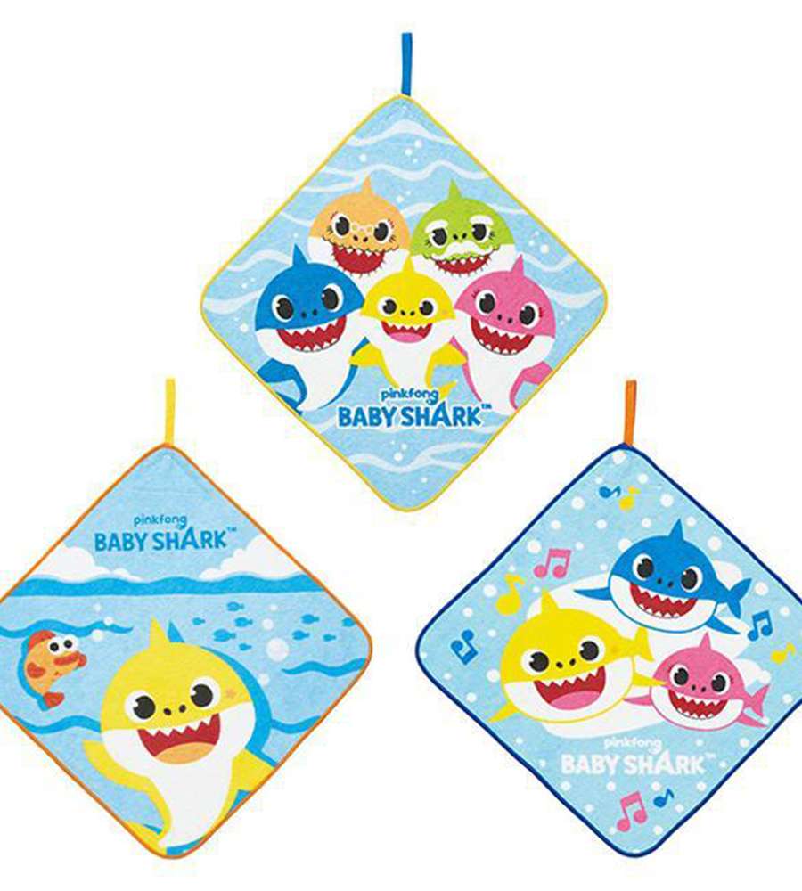 Pinkfong Baby Shark Character Loop Hand Towel 3-Piece Set (Singing Shark)