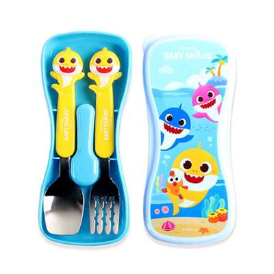 Pinkfong Baby Shark Character 3D Spoon Fork Utensil Case Set 482431