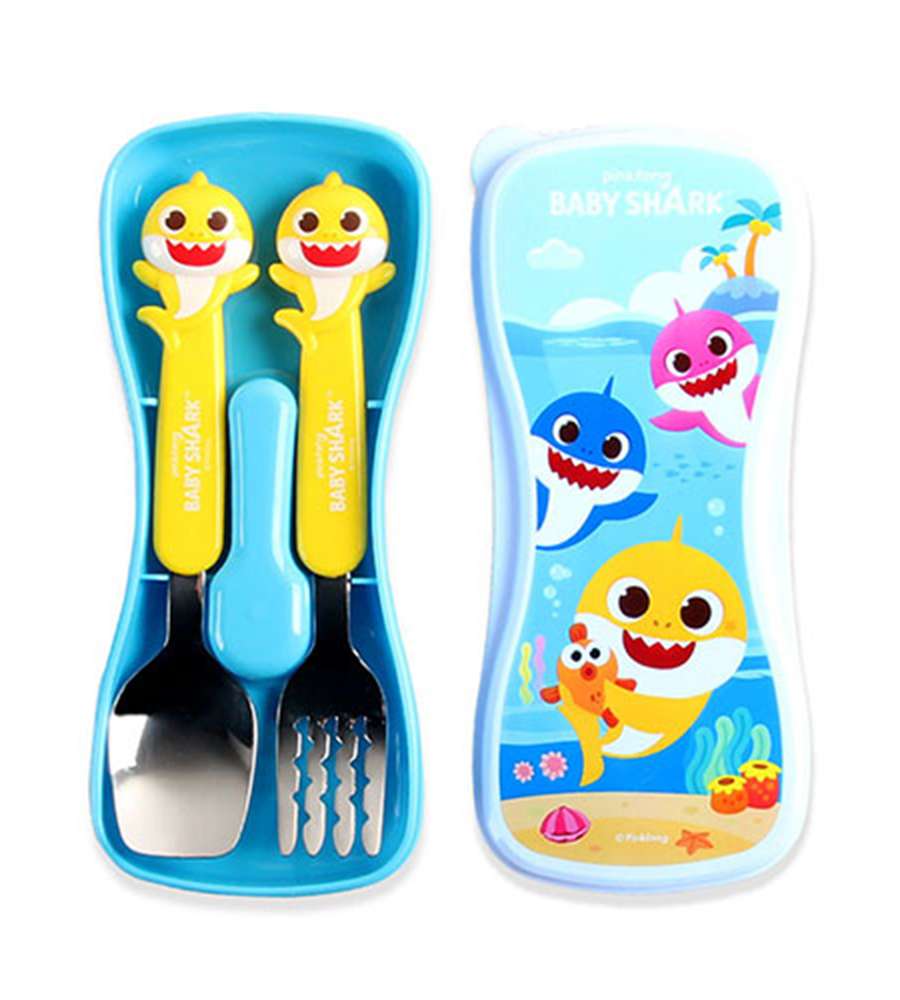 Pinkfong Baby Shark Character 3D Spoon Fork Utensil Case Set 482431