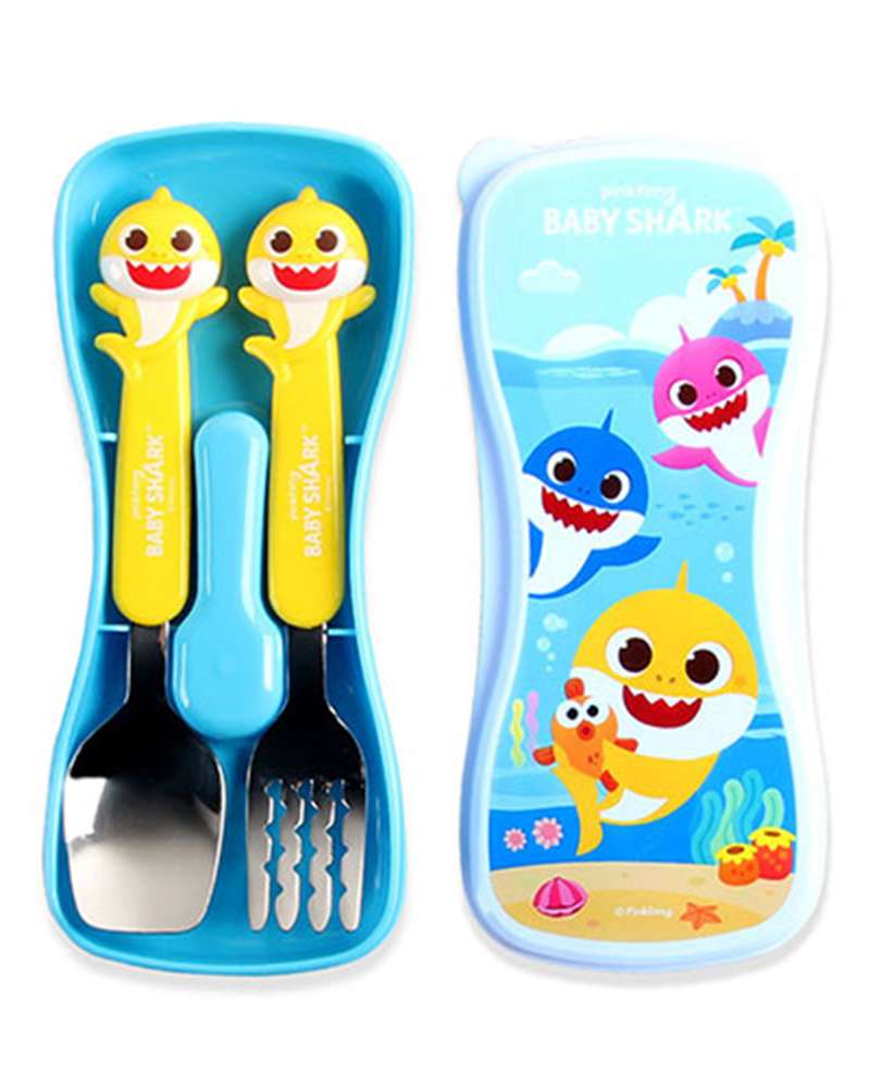 Pinkfong Baby Shark Character 3D Spoon Fork Utensil Case Set 482431