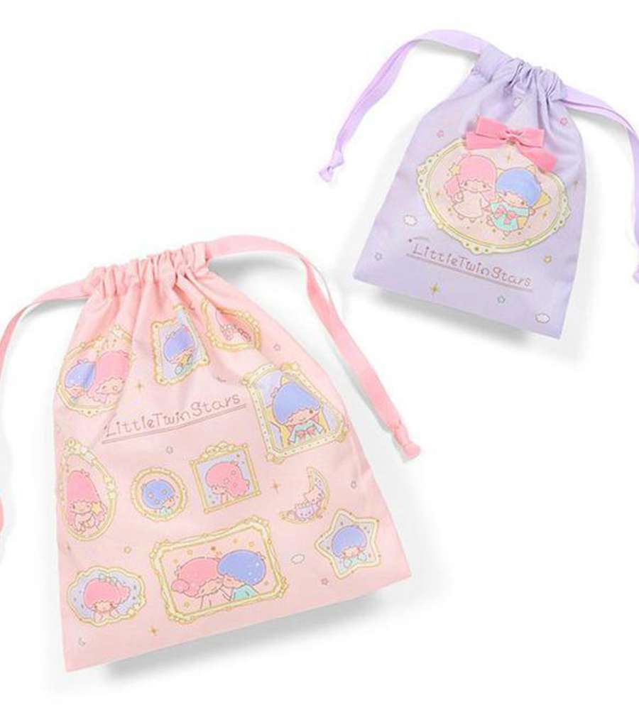 Little Twin Stars Character Drawstring Pocket Pouch 2-Piece Set (Frame Design) (Japan) 676069
