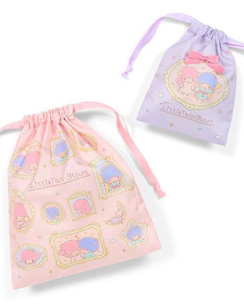 Little Twin Stars Character Drawstring Pocket Pouch 2-Piece Set (Frame Design) (Japan) 676069