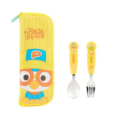Pororo Character Comfortable Spoon Fork Safe Zipper Utensil Case Set (Picnic) 585382