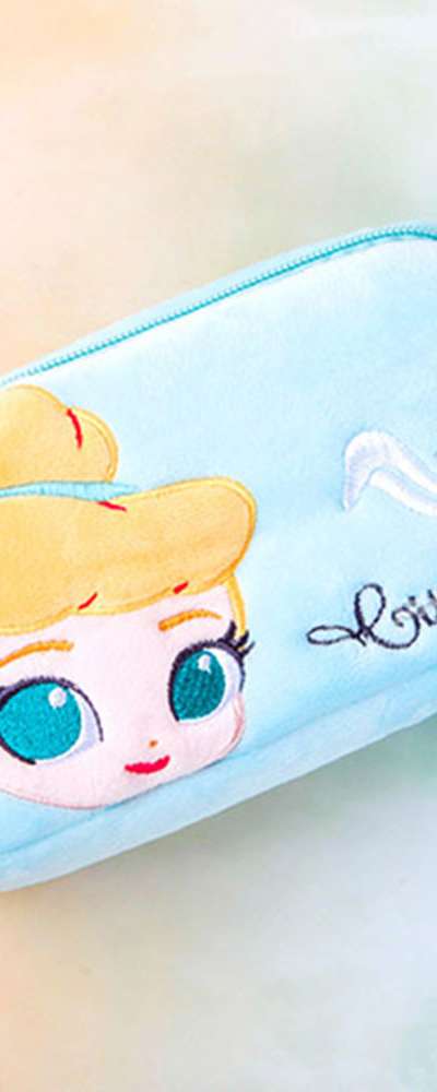 Princess Character Dual-Zipper Plush Pencil Case Square Pouch (Cinderella) 168305