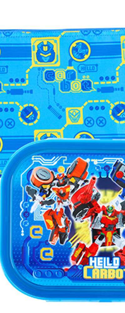 Transformers Hello Carbot Character Stainless Steel Compartment Lunch Box with Bag Set 402252