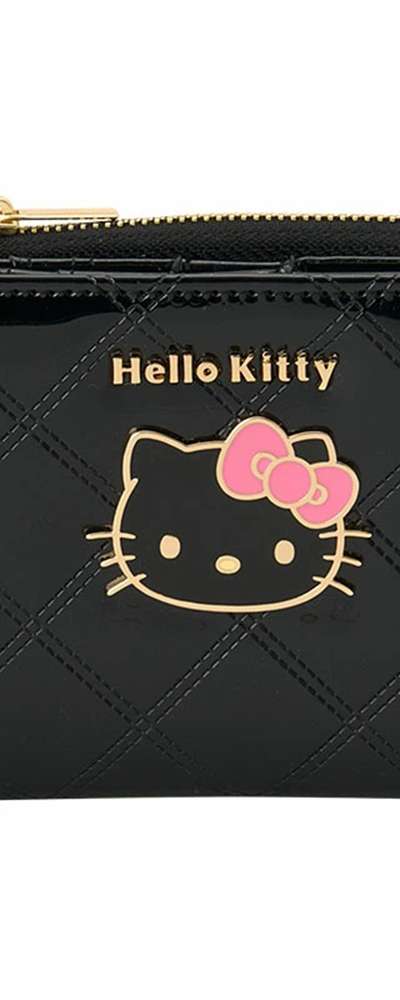 Hello Kitty Character Simple Half Wallet (Black)