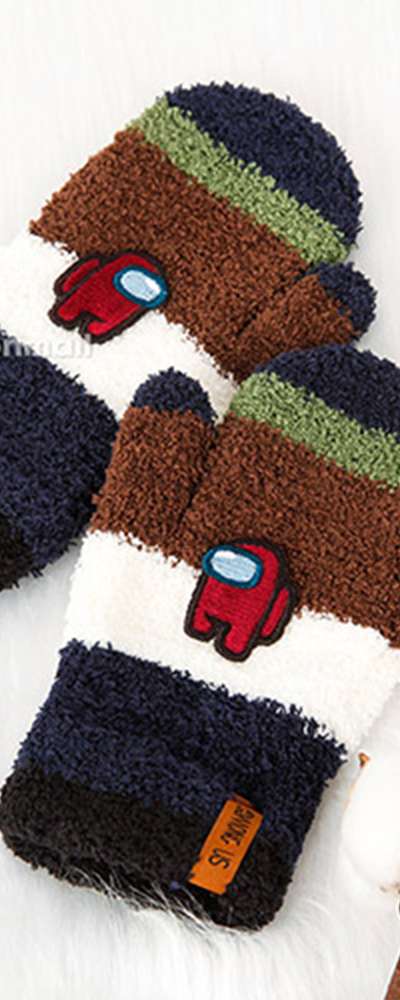 Among Us Character Block Thumb Fleece Winter Gloves 223174