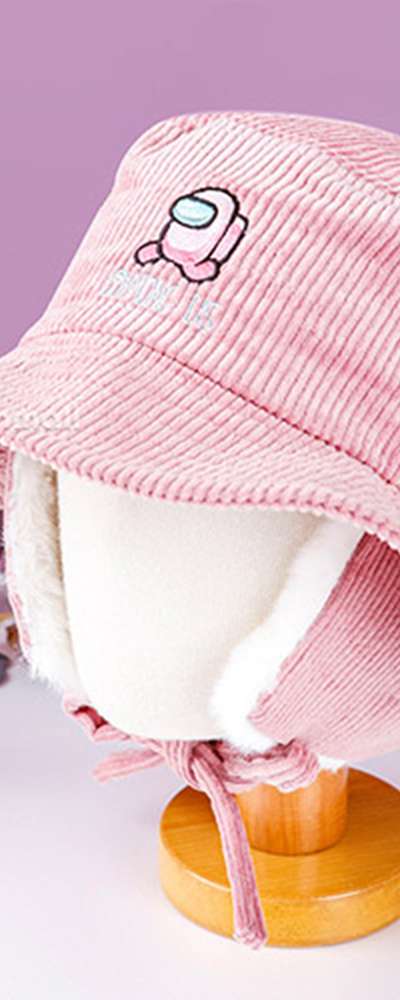 Among Us Character Run Ear Flap Golden Bucket Hat Kids Hat (Pink) 943571