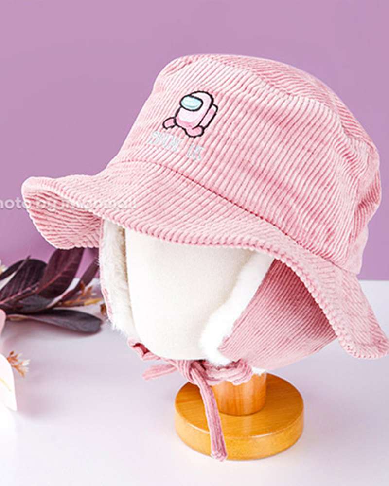 Among Us Character Run Ear Flap Golden Bucket Hat Kids Hat (Pink) 943571
