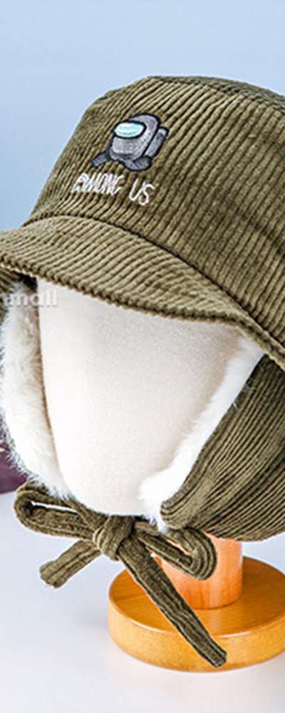 Among Us Character Run Ear-flap Golden Bucket Hat Kids Hat (Khaki) 943564