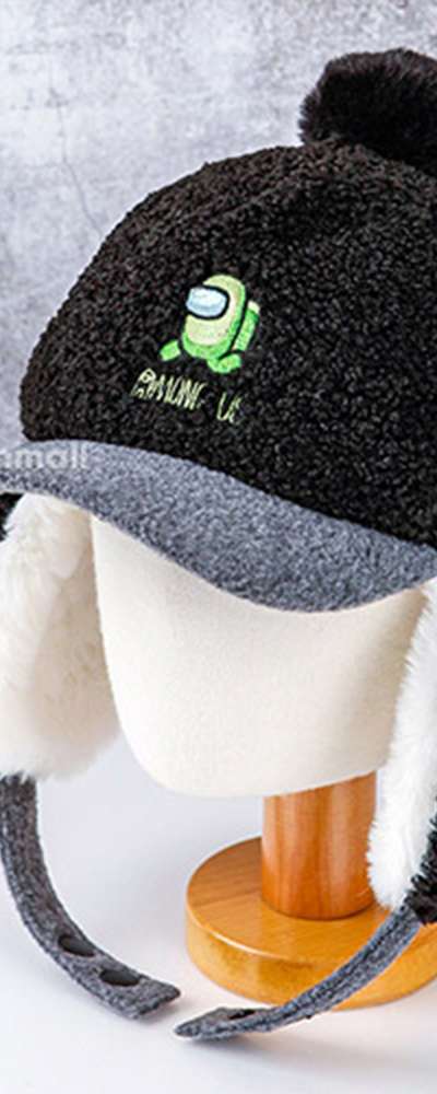 Among Us Character Run Ear Flap Fur Cap Hat for Kids (Black) 943557