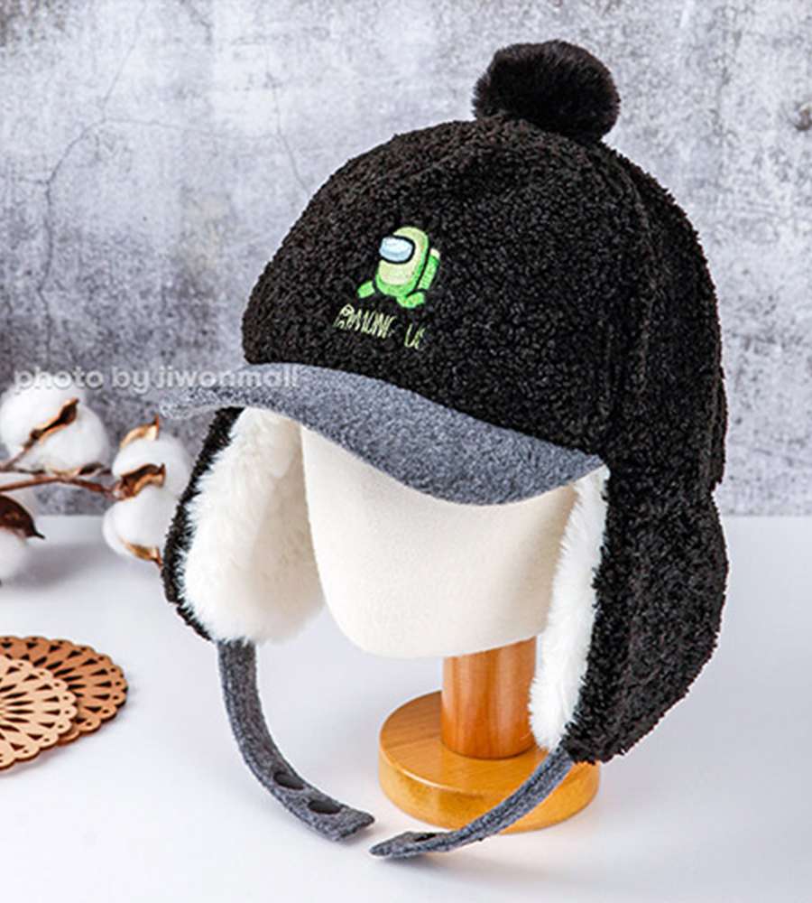 Among Us Character Run Ear Flap Fur Cap Hat for Kids (Black) 943557