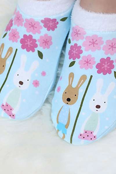 Le Sucre Fuzzy Sleep Slippers L (Blue Cherry Blossom) Toddler Slippers
