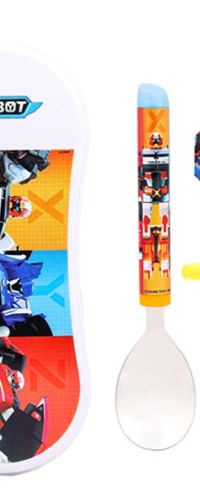 Tobot Character Kinder Stainless Steel Training Chopsticks Spin Puzzle Spoon Case 3-Piece Set 585252