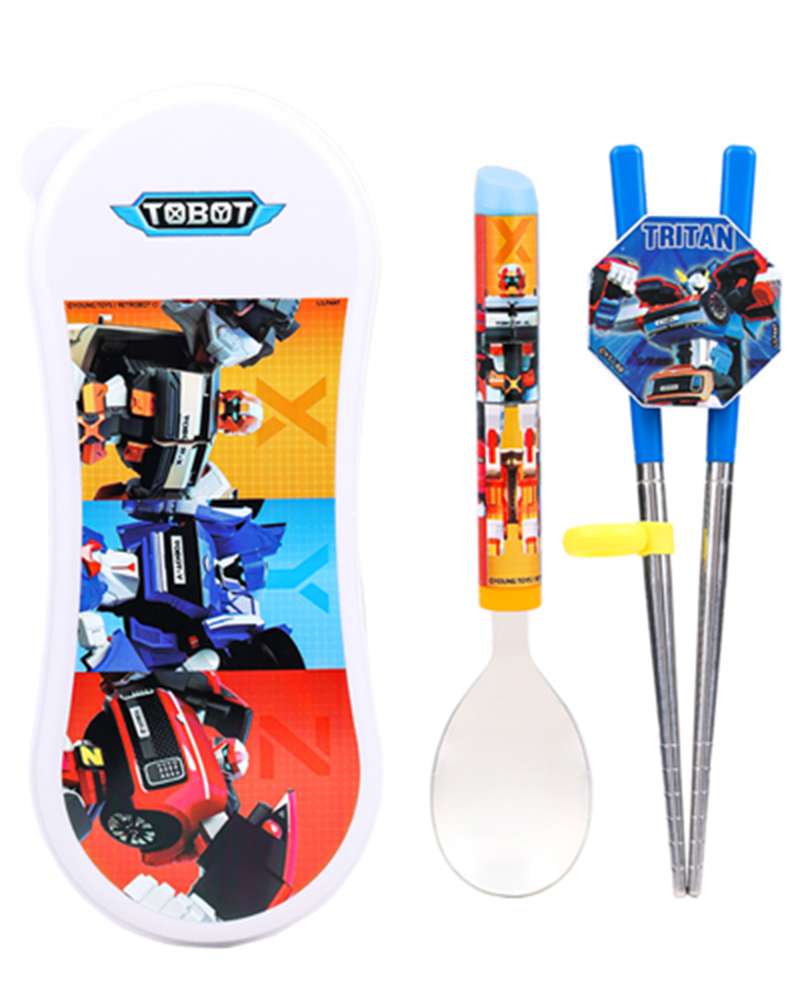 Tobot Character Kinder Stainless Steel Training Chopsticks Spin Puzzle Spoon Case 3-Piece Set 585252
