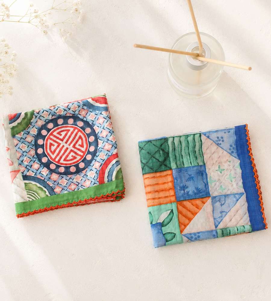 Premium Petit Gauze Handkerchief & Neck Scarf (Patchwork) Domestic Linen Handkerchief Women's Hiking Lace