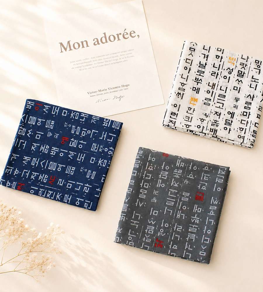 Premium Traditional Gauze Handkerchief & Neck Scarf (Hangul Design) Domestic Linen Handkerchief Women's Hiking