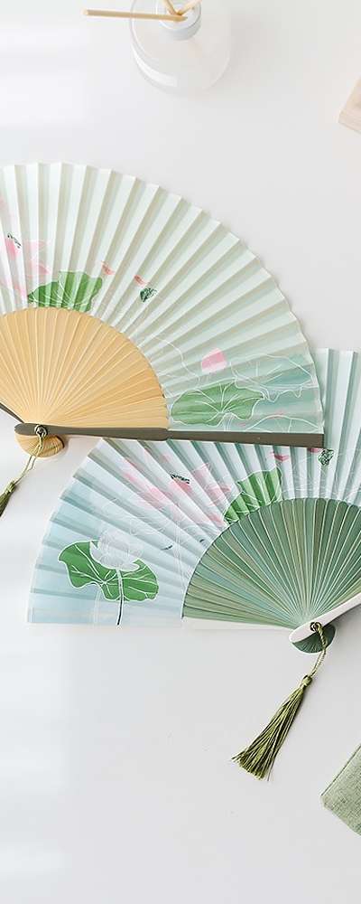 (ギフト用セット)ホワイト蓮竹折り畳み扇(P)+綿扇袋