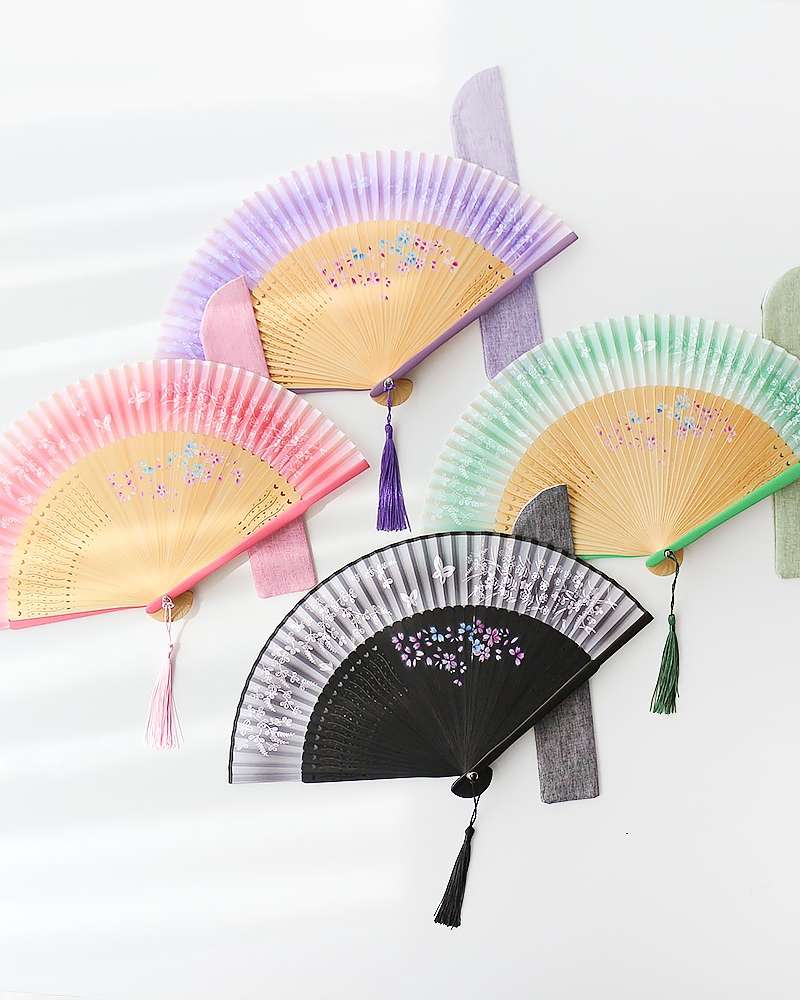 (Gift Set) Wildflower Butterfly Folding Fan (P) + Cotton Fan Pouch