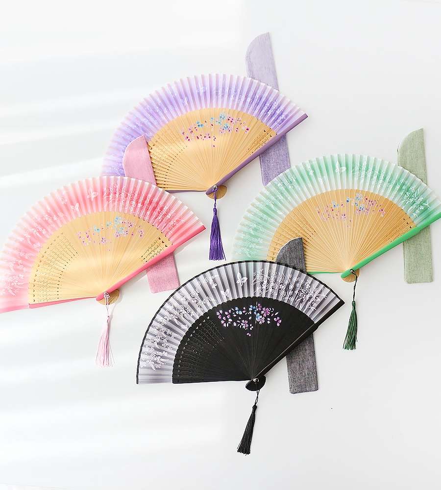 (Gift Set) Wildflower Butterfly Folding Fan (P) + Cotton Fan Pouch