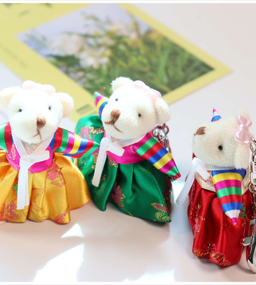 [Gift for Foreigners] Bear Doll Hanbok Color-Striped Phone Charm Traditional Keyring Mobile Phone Strap Korean Souvenir Traditional Craft