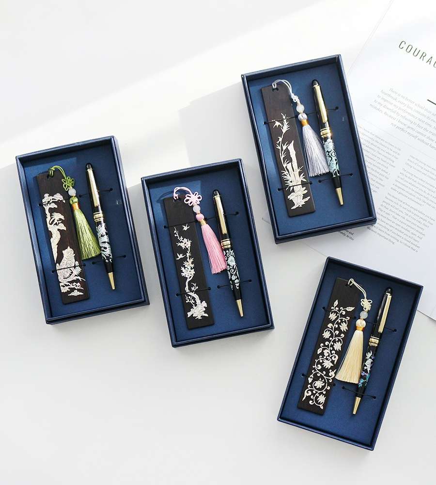 Mother-of-Pearl Wood Bookmark + Mother-of-Pearl Ballpen 2-Piece Gift Set