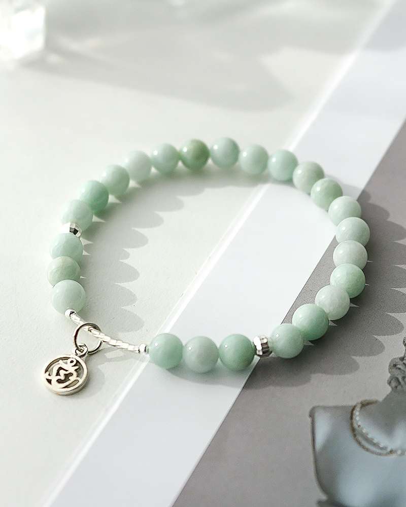 AAA Light Jade Silver Om Pendant Jade Bracelet 6mm