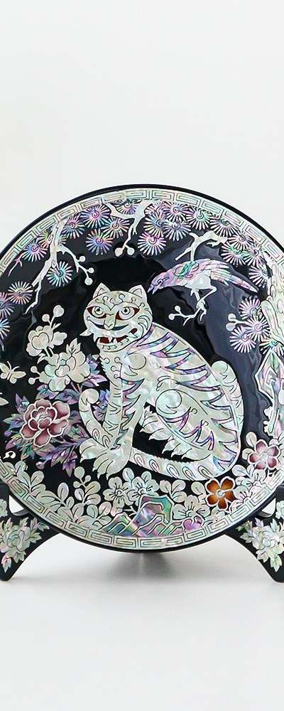 螺鈿漆器 カササギトラ 装飾用 ミニ 貝殻盆 18センチ