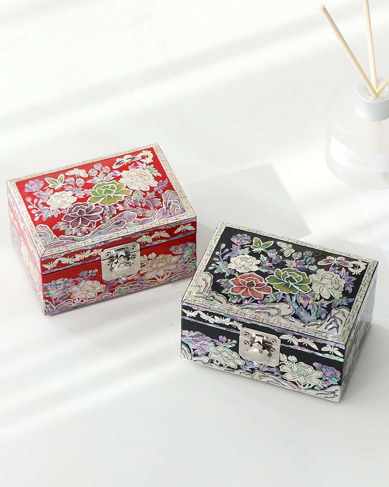 Nacre Lacquerware Peony Butterfly Mini Jewel Box 12cm