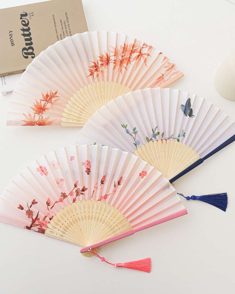 Vivid Wildflower Silk Folding Fan (P)
